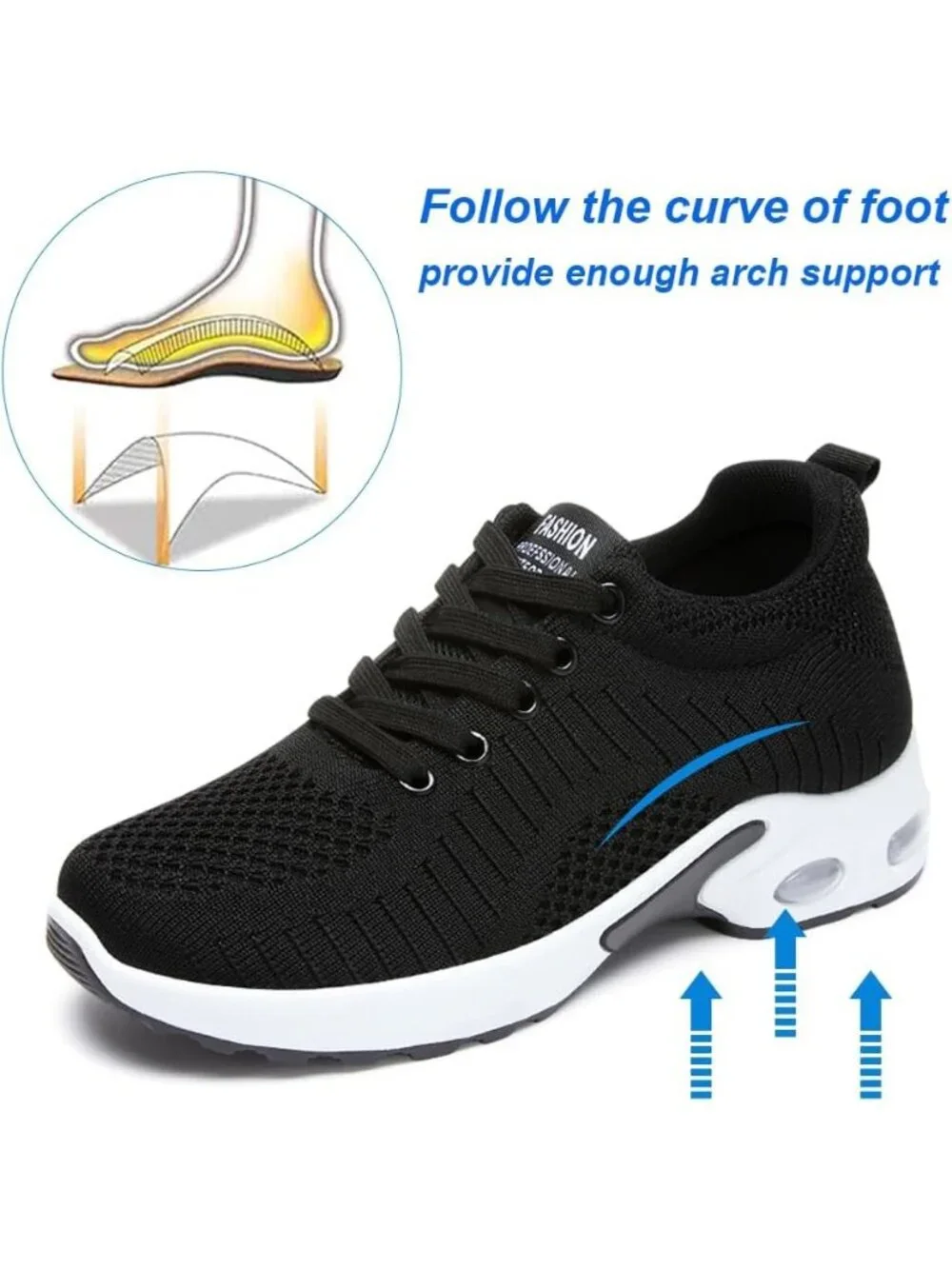 Women's Black Black Lightweight Air Cushion Mesh Breathable Casual Sneakers